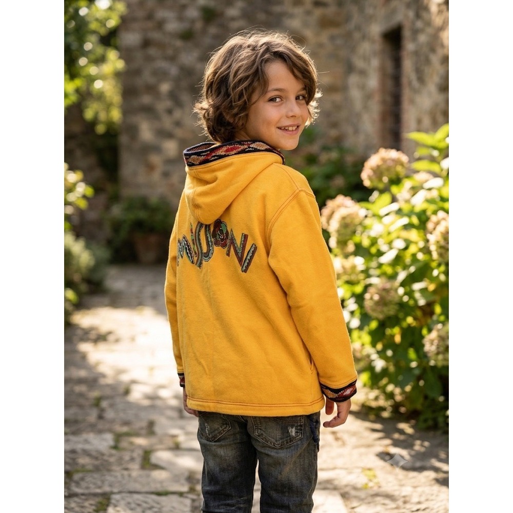 Vintage Missoni Kids 1/4 Zip Pullover  Hoodie Yellow Embroidered Logo Italy